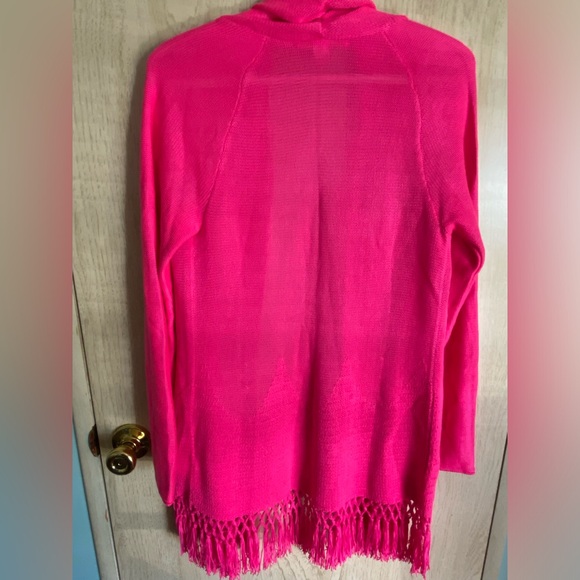 Lilly Pulitzer Tatum Long Fringe Hem Cardigan Hot Pink Sz Medium - Picture 8 of 13